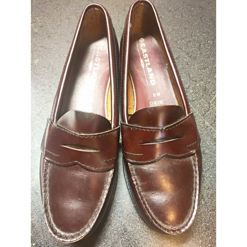 Eastland Womens 8M Burgundy Leather Penny Loafers Moc Toe Preppy Classic Shoes